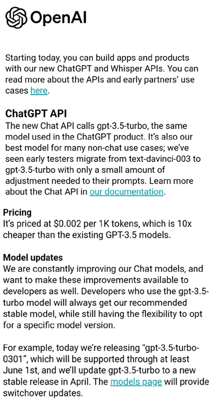 OpenAI开放ChatGPT API:2分钱700字 人工智能AI ChatGPT 微新闻 第1张 OpenAI开放ChatGPT API:2分钱700字 人工智能AI ChatGPT 微新闻 第1张